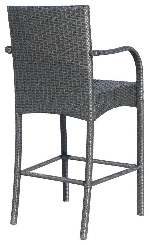 Beatrice Outdoor Wicker Barstool Chair, Set of 2, Gray