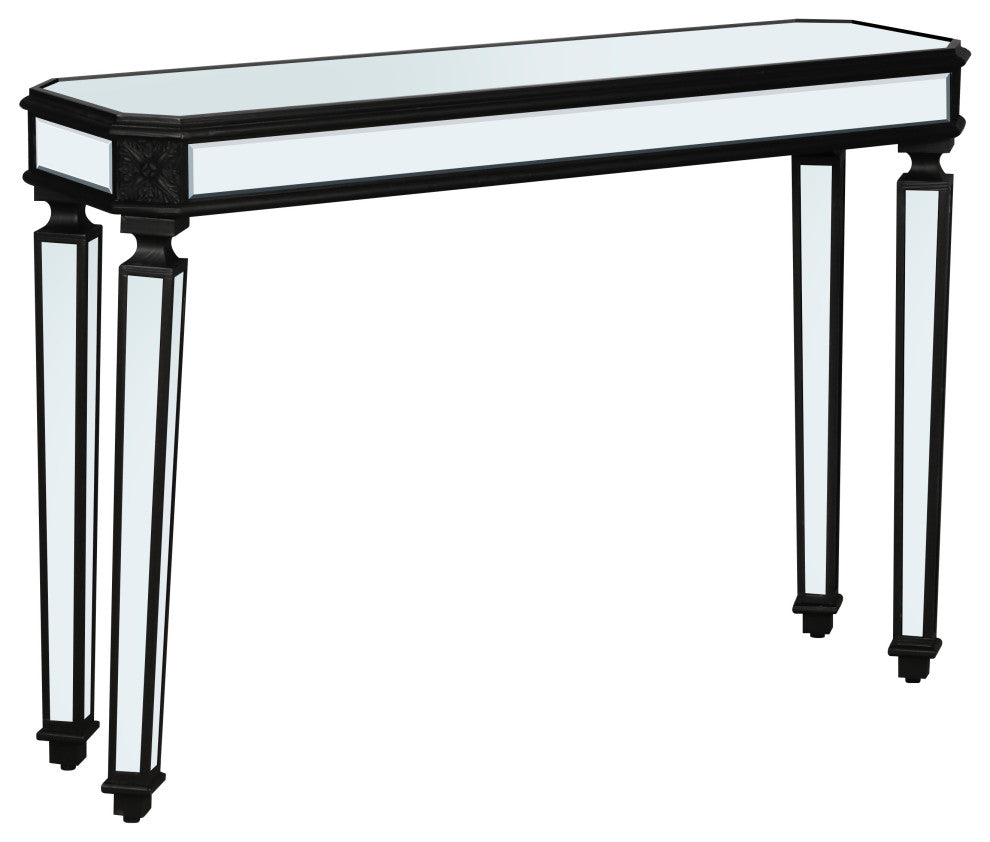 GDF Studio 48" Vintage Mirror Console Table, Wood Grain Carving, Black/Silver