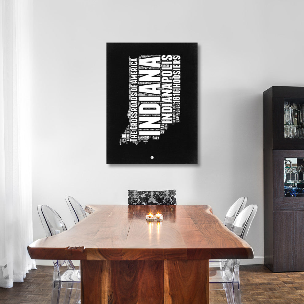 "Indiana Black and White Map" Fine Art Print