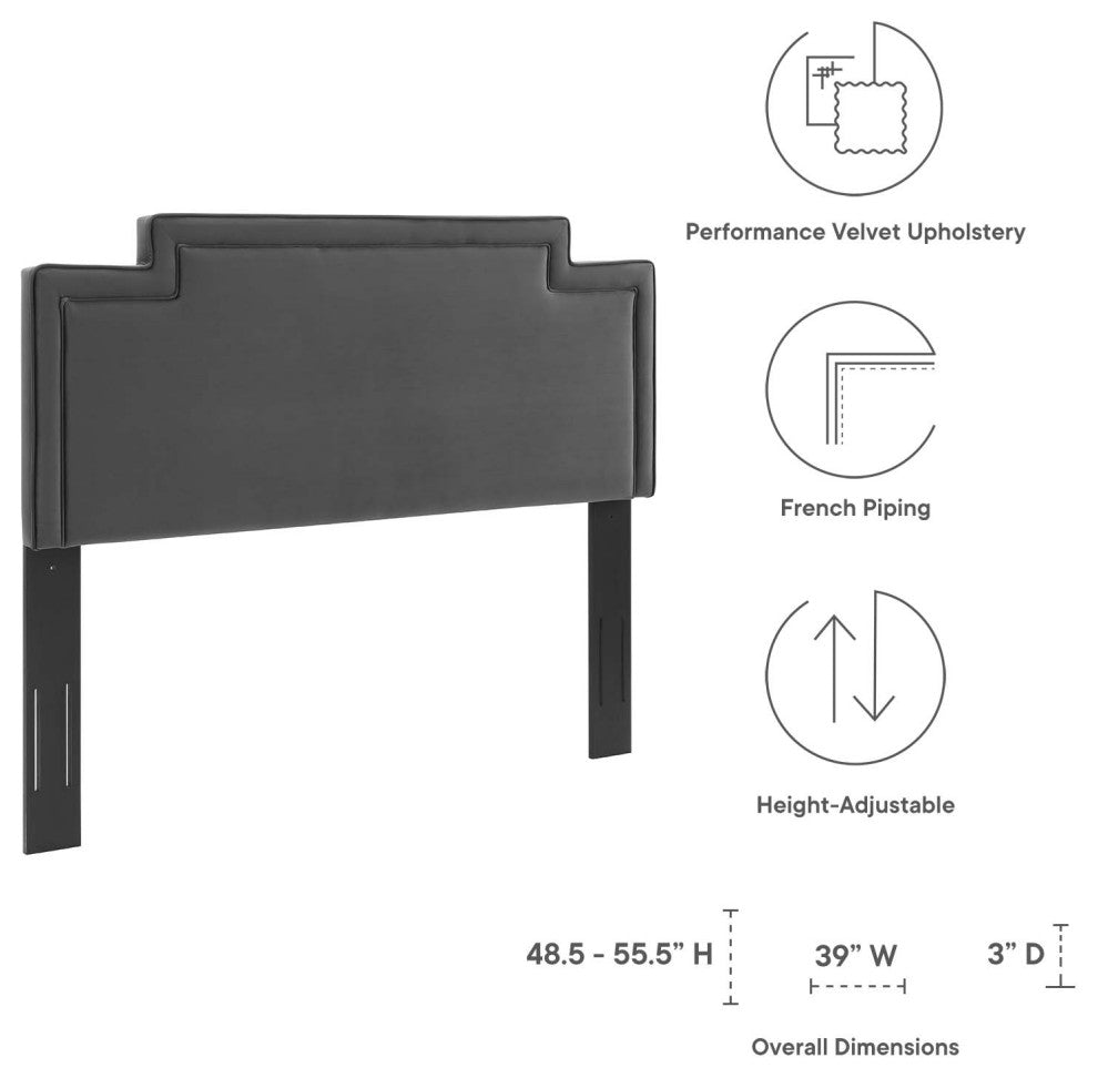 Headboard, Twin Size, Charcoal Gray, Velvet, French, Mid Century Guest