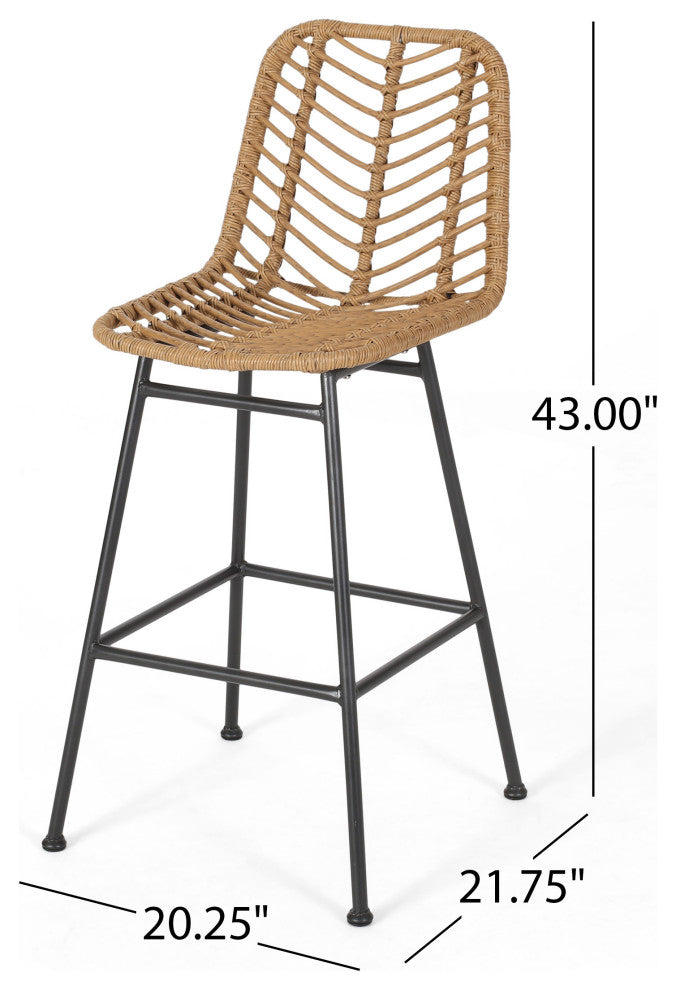 Jessie Outdoor Wicker Barstools, Set of 2, Brown