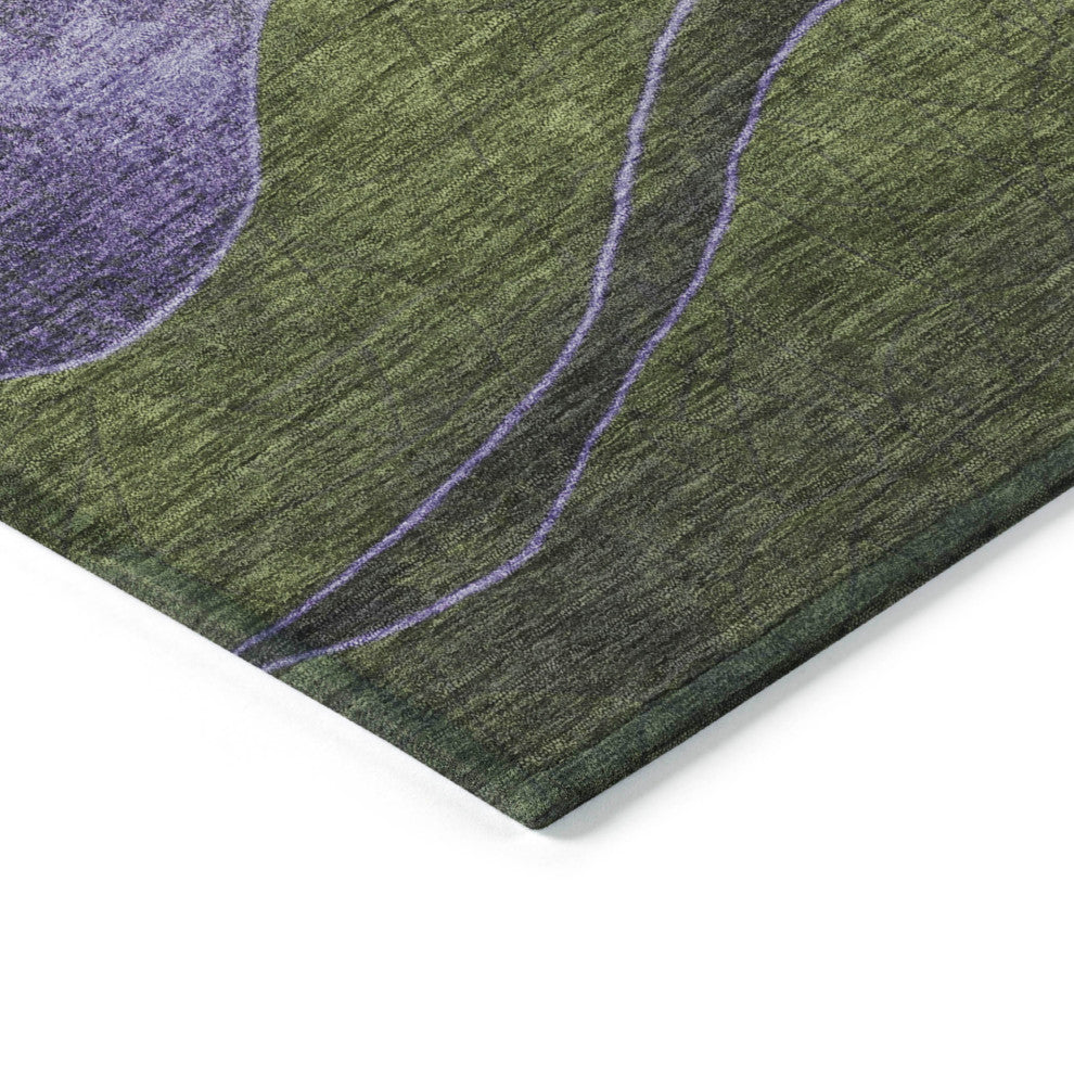 Machine Washable Indoor/Outdoor Chantille ACN1892 Olive 8' x 8' Round Rug