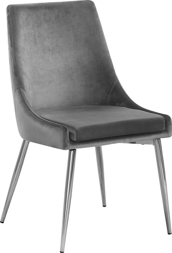 Karina Velvet Dining Chairs, Set of 2, Gray, Chrome Base