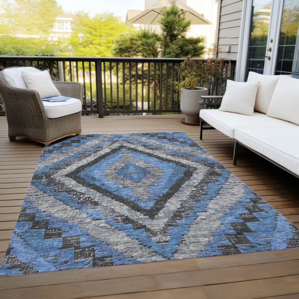 Machine Washable Indoor/Outdoor Chantille ACN1890 Blue 8' x 10' Rug