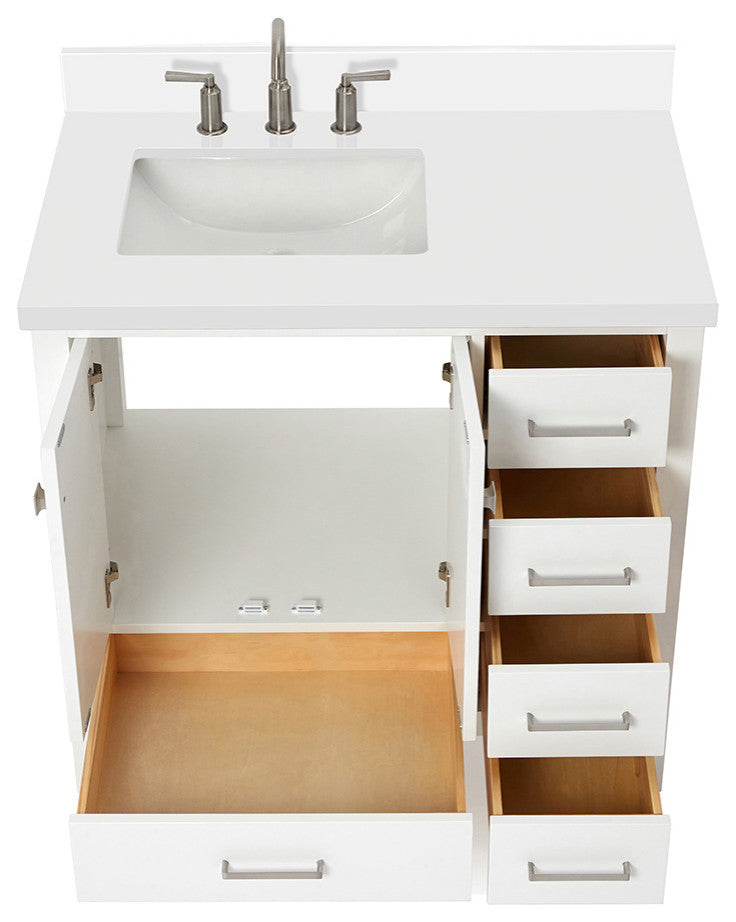 ARIEL Cambridge 37" Left Offset Rectangle Sink White Bathroom Vanity Quartz Top