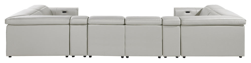Niccolo Italian Leather 8-Piece U-Shaped 2 Power Reclining Sectional, Light Gray