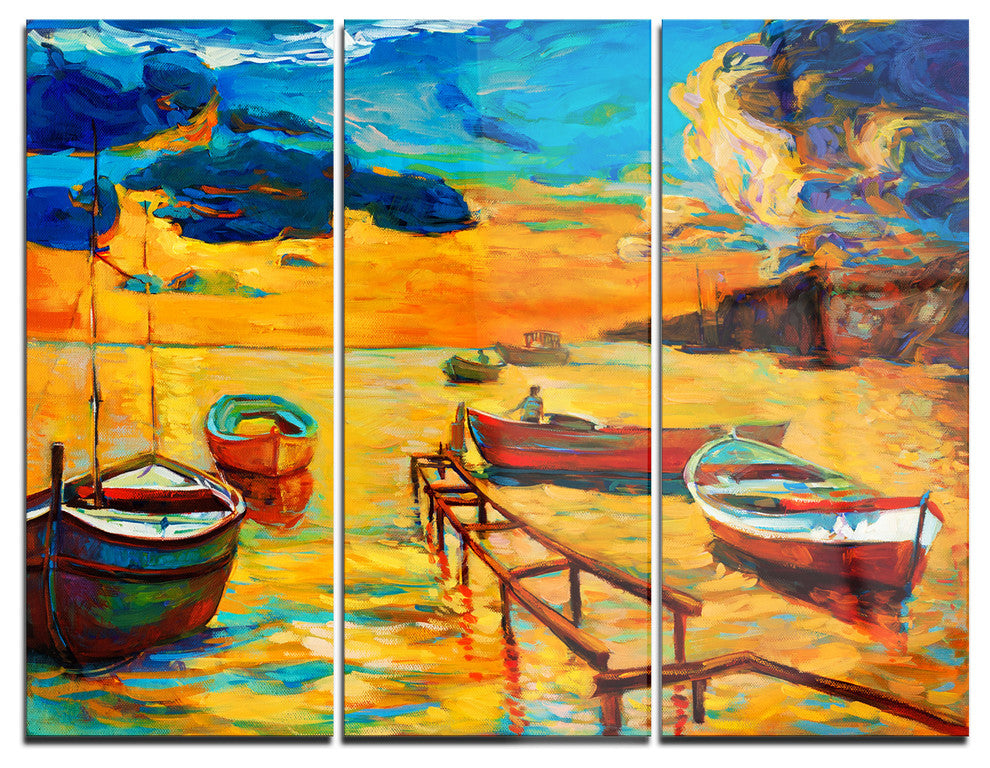 "Boats in Beautiful Sea" Metal Wall Art, 3 Panels, 36"x28"