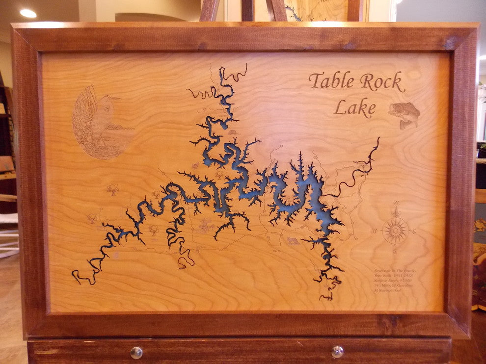 Table Rock Lake, Misouri-Wood Lake Map, Medium Framed