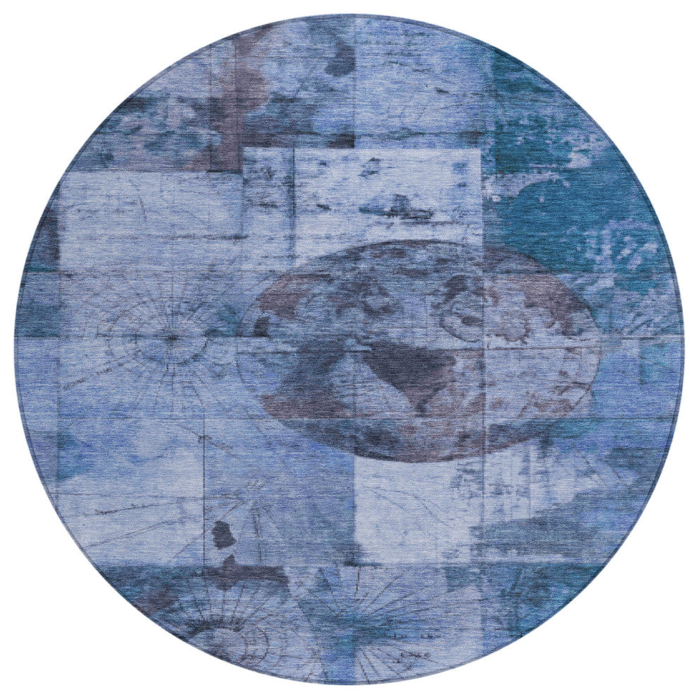 Machine Washable Indoor/Outdoor Chantille ACN1905 Blue 8' x 8' Round Rug