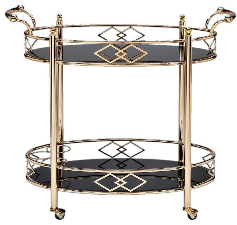 Ottesen Serving Cart, Gold and Black Glass