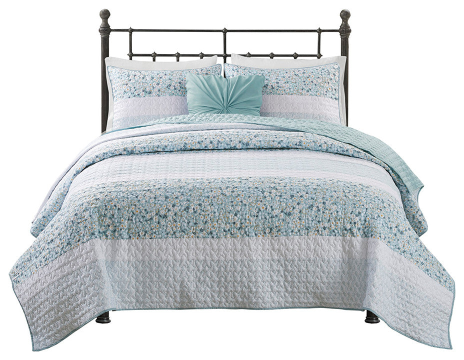 Madison Park Caralie 4 Piece Seersucker Quilt Set With Throw Pillow