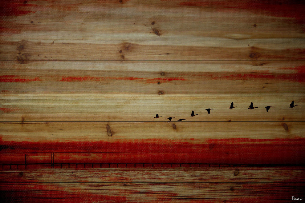 "Flying South" UV Ink Print on Natural Pine Wood, 36"x24"