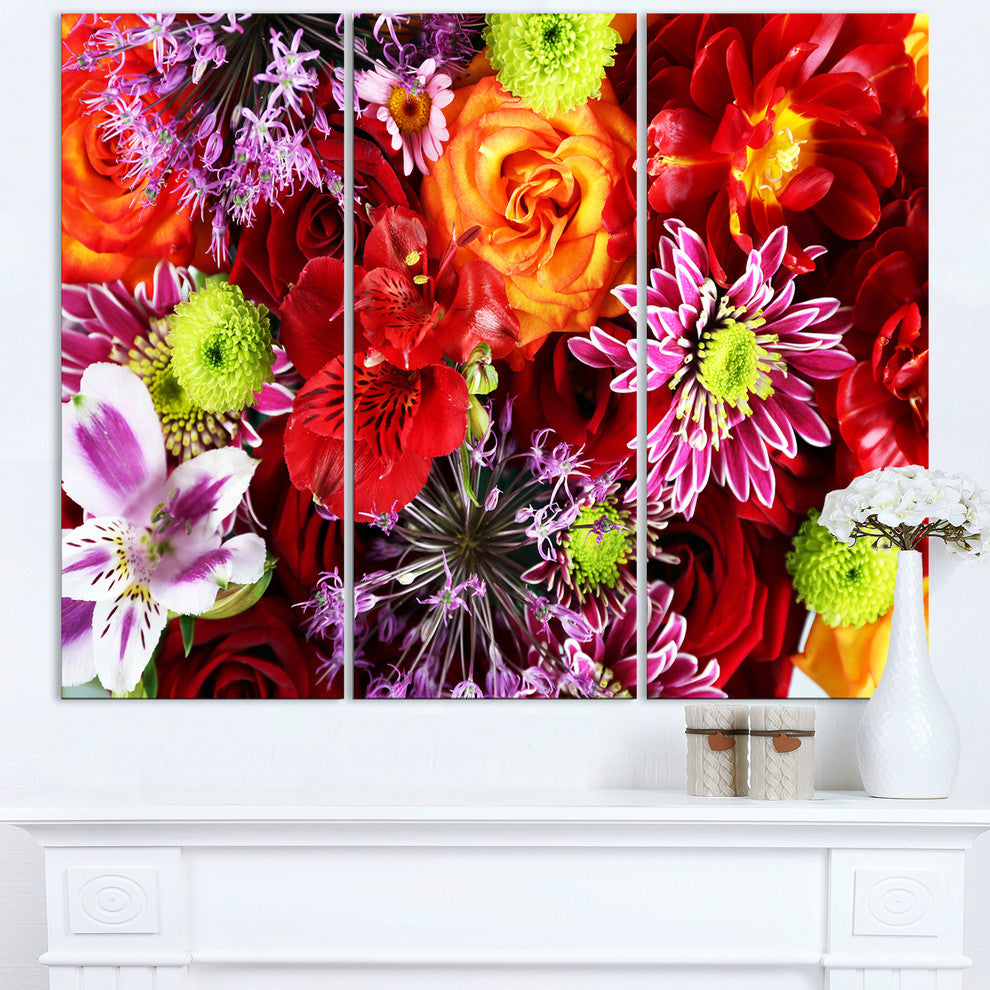 "Colorful Flowers Background" Metal Wall Art, 3 Panels, 36"x28"