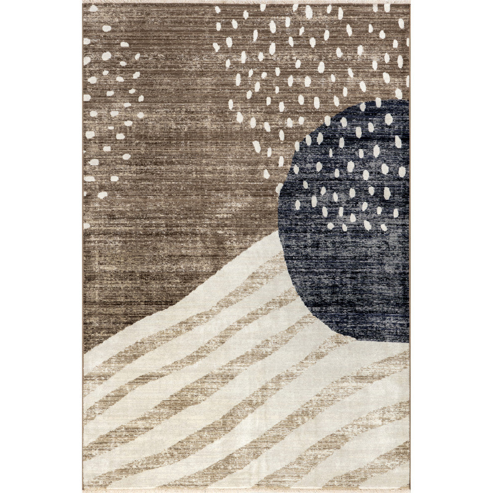 Manaslu Sunrise Fringed Area Rug, Light Brown 4'x5'7"
