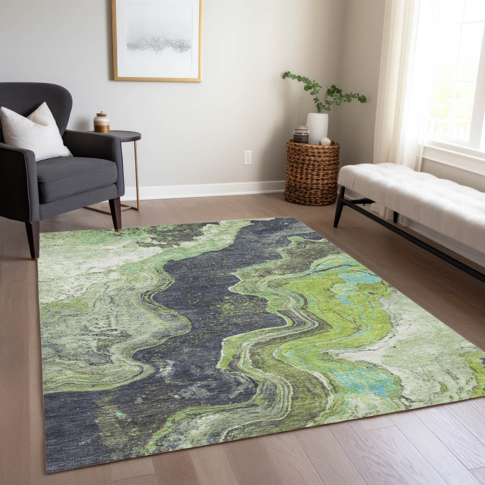 Machine Washable Indoor/Outdoor Chantille ACN1907 Aloe 5' x 7'6" Rug