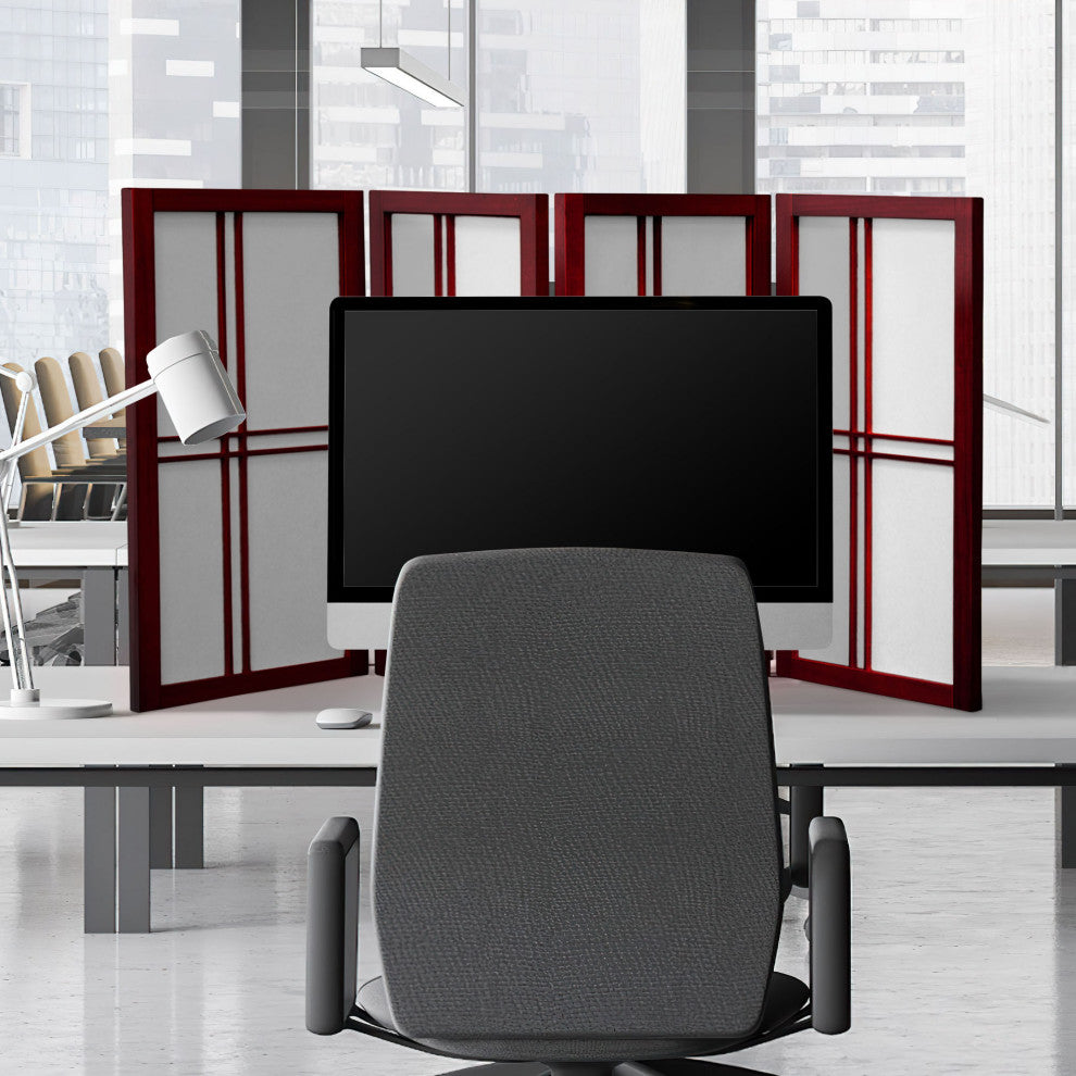 2' Tall Desktop Double Cross Shoji Screen, Rosewood, 4 Panels