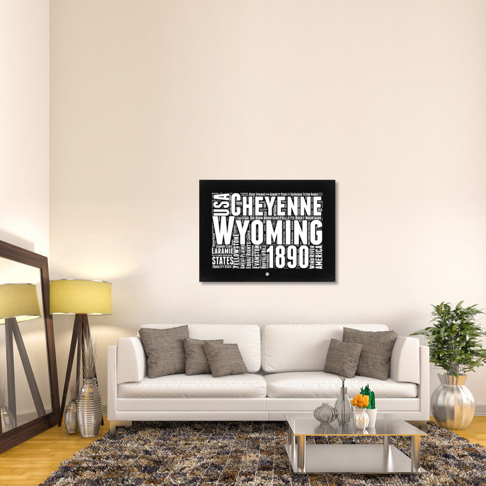 "Wyoming Black and White Map" Fine Art Print