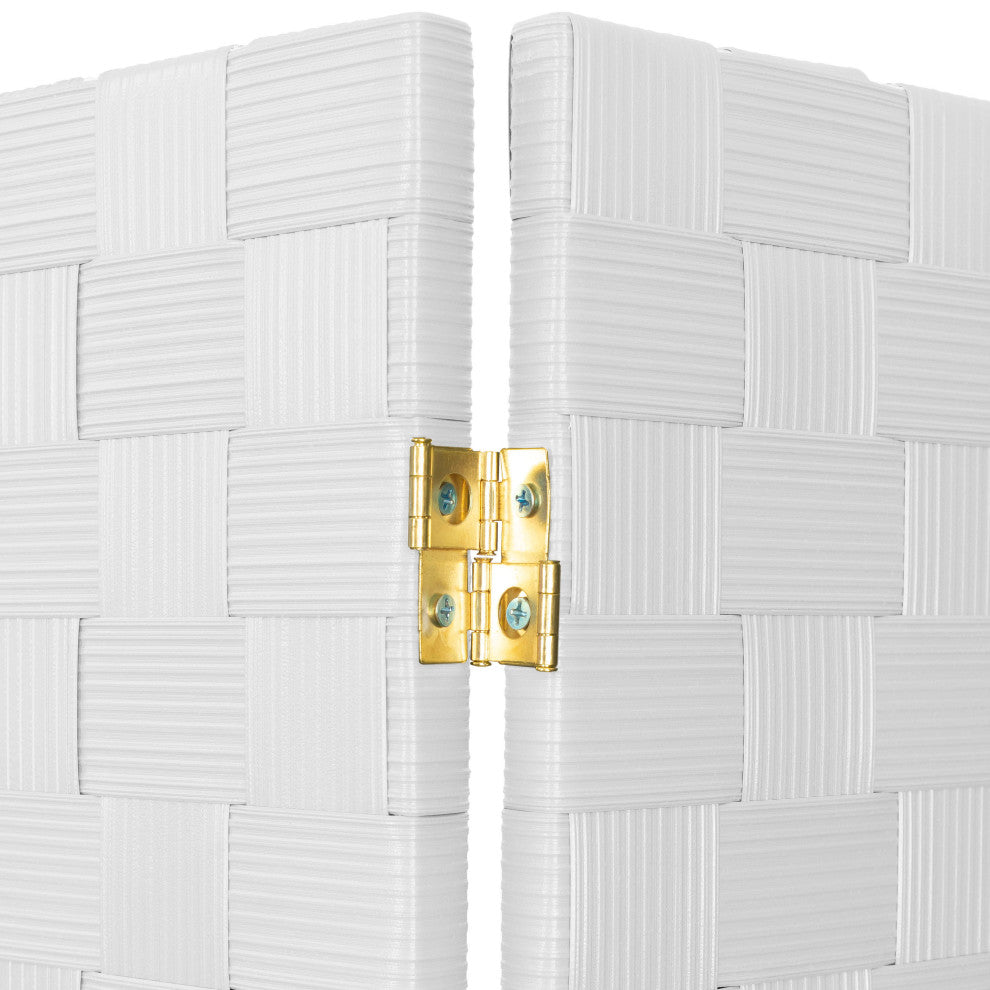 6 ft. Tall Woven Fiber Outdoor All Weather Room Divider 6 Panel White