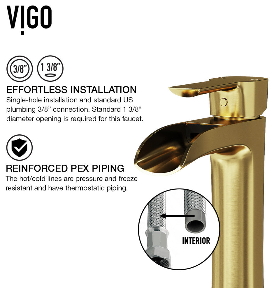 VIGO Niko 11" H Single Handle Single Hole Bathroom Vessel Faucet, Matte Brushed Gold
