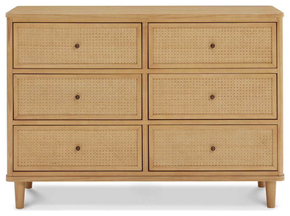 Marin With Cane 6 Drawer Assembled Dresser, Honey/Honey Cane