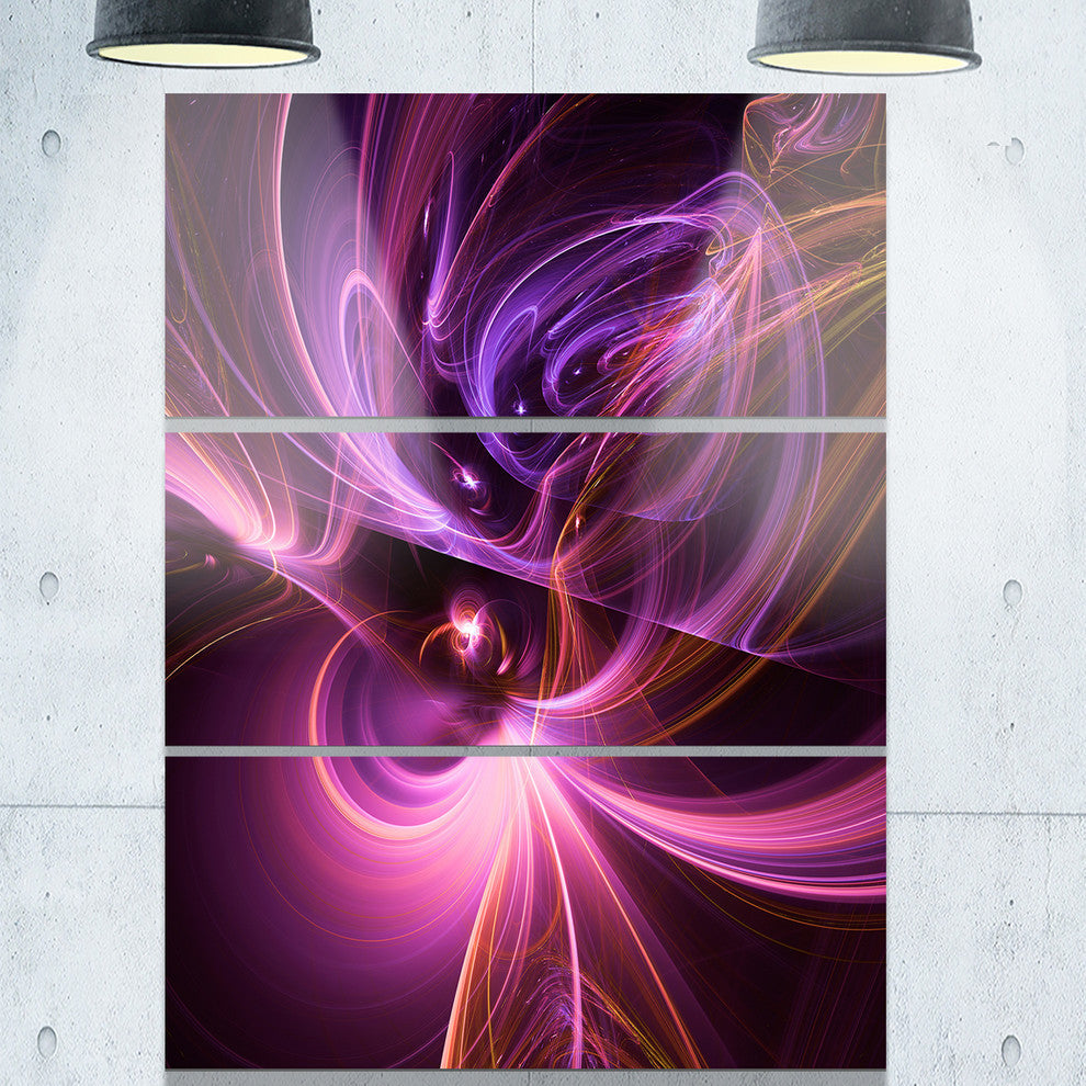 "Purple Fractal Light Art in Dark" Metal Wall Art, 3 Panels, 28"x36"