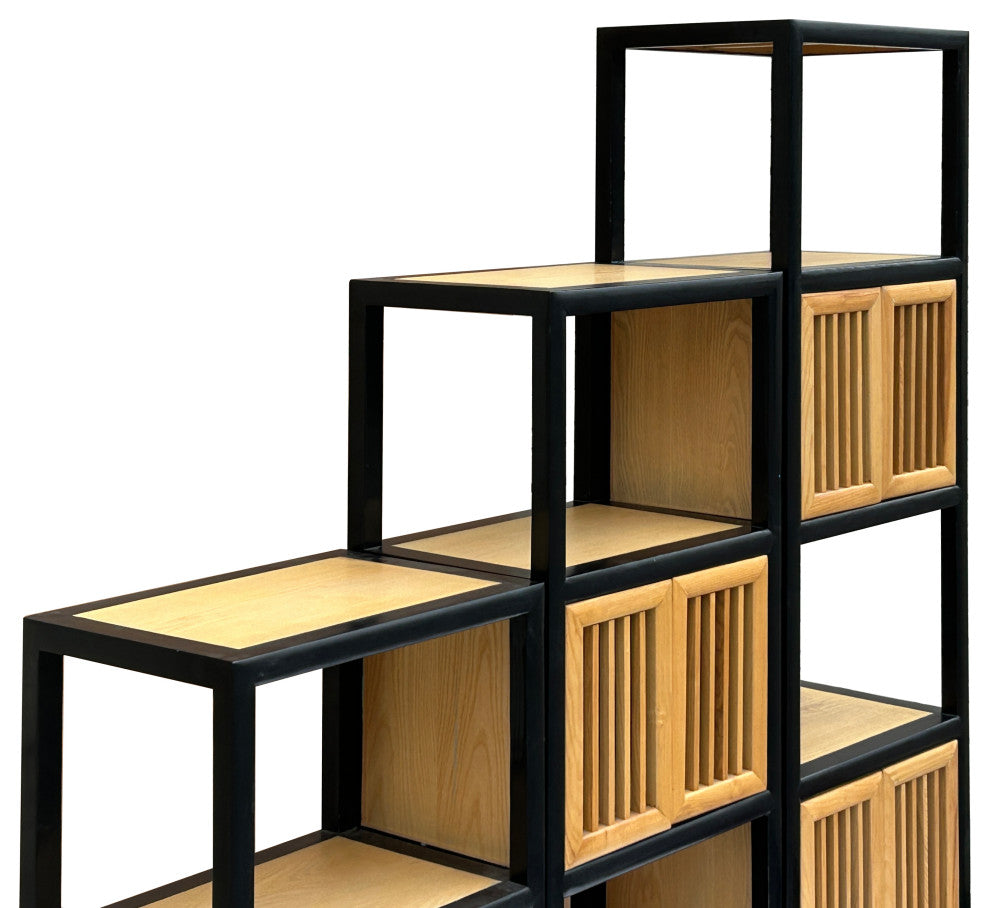 Set of 3 Black Tan Shutter Doors Display Cabinet Bookcase Room Divider Hws4398