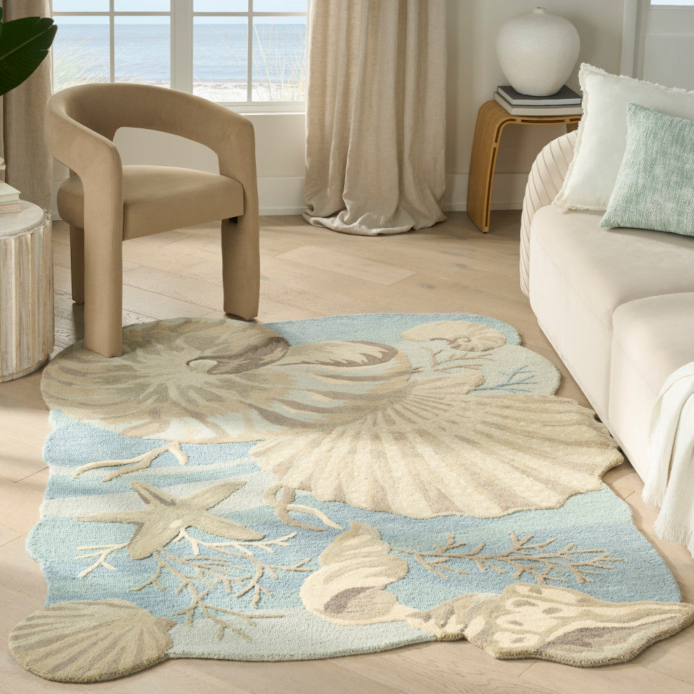 Nourison Waterside 7'9" x 9'9" Blue Coastal, Nautical and Beach Indoor Rug