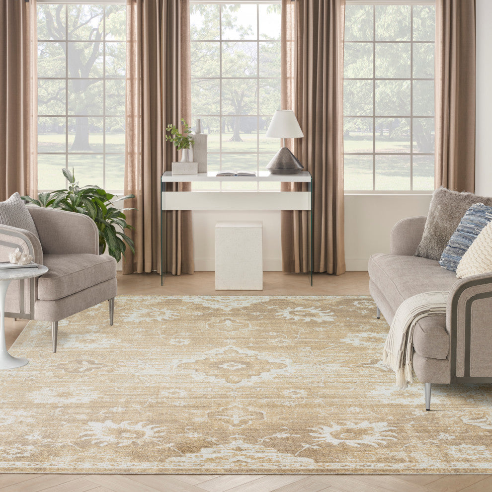 Nourison Astra Machine Washable 9' x 12' Ivory Gold Vintage Indoor Rug