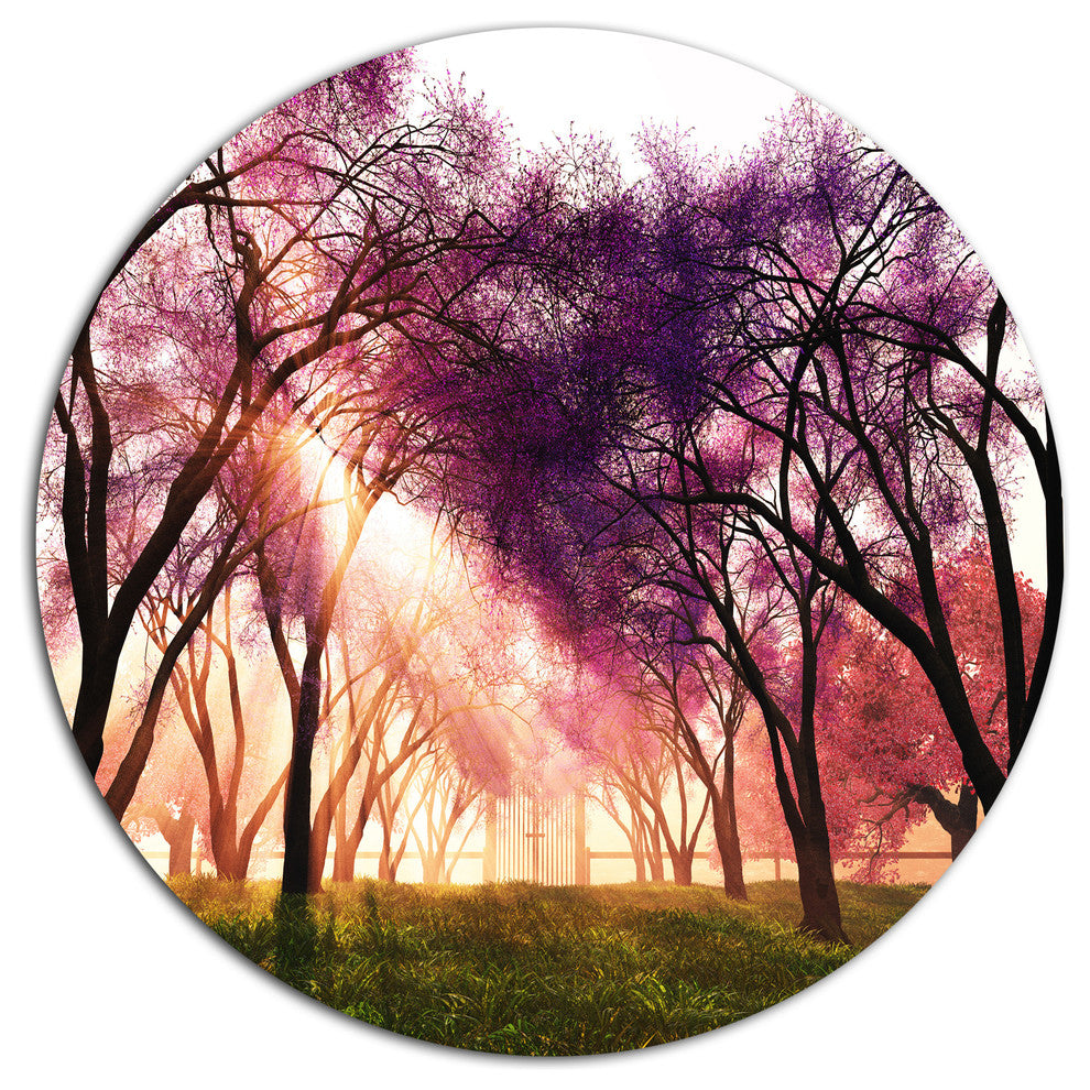 Cherry Blossoms Japan Garden, Landscape Large Disc Metal Wall Art, 23"