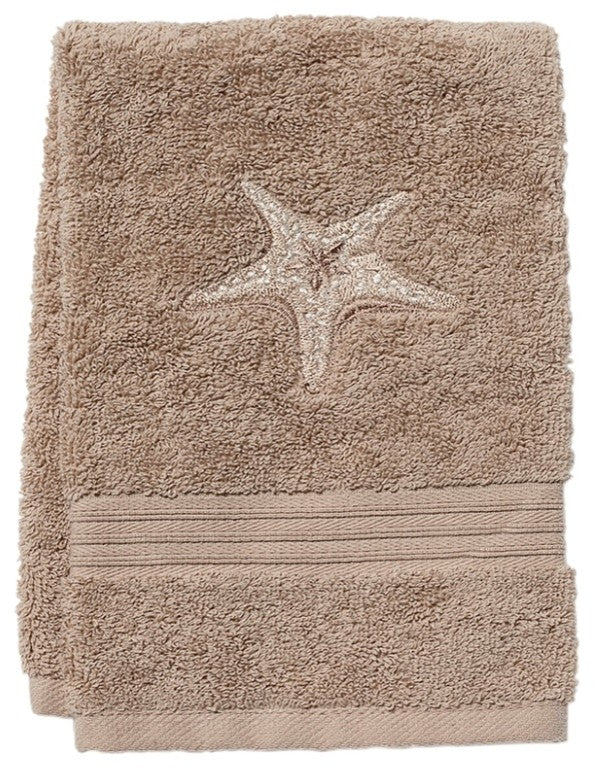 Taupe Terry Guest Towel, Morning Starfish, Beige