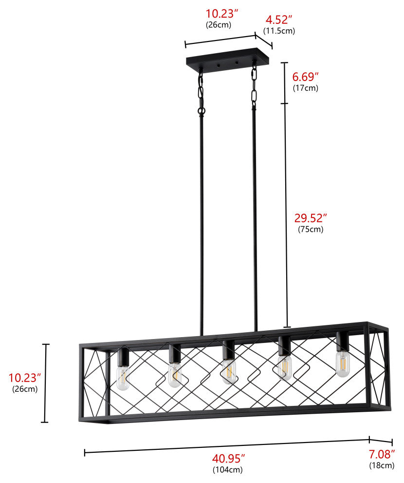 Black Rectangle 5-Light Kitchen Island Chandelier
