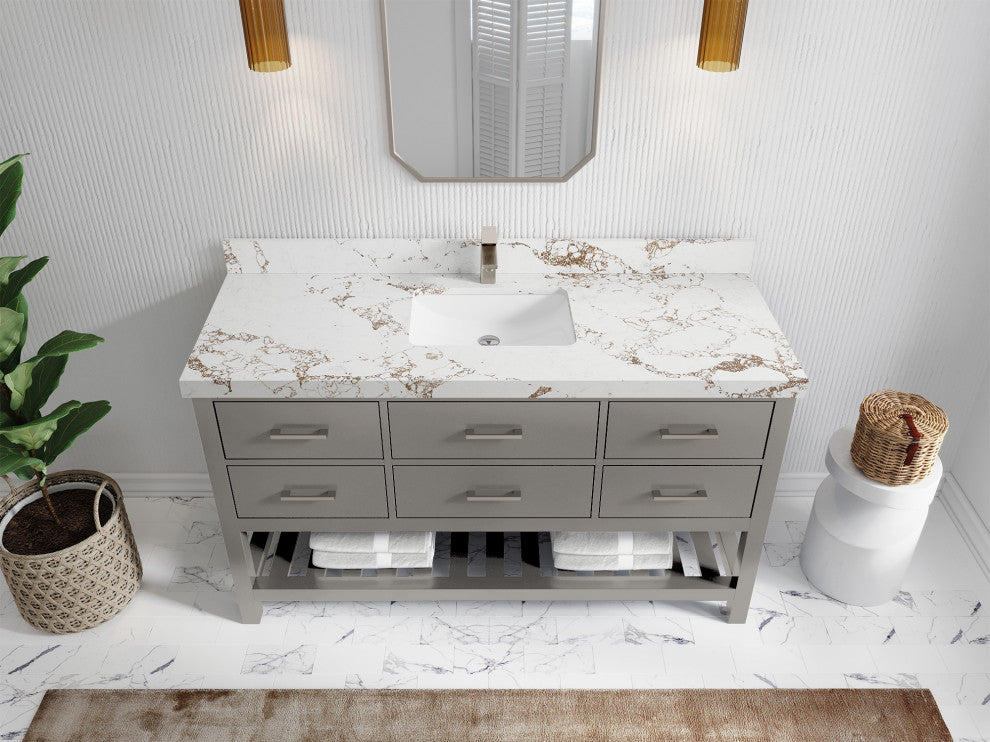 Parker 60 Single Sink Bathroom Vanity in Elephant Skin Gray  2" Viola Gold