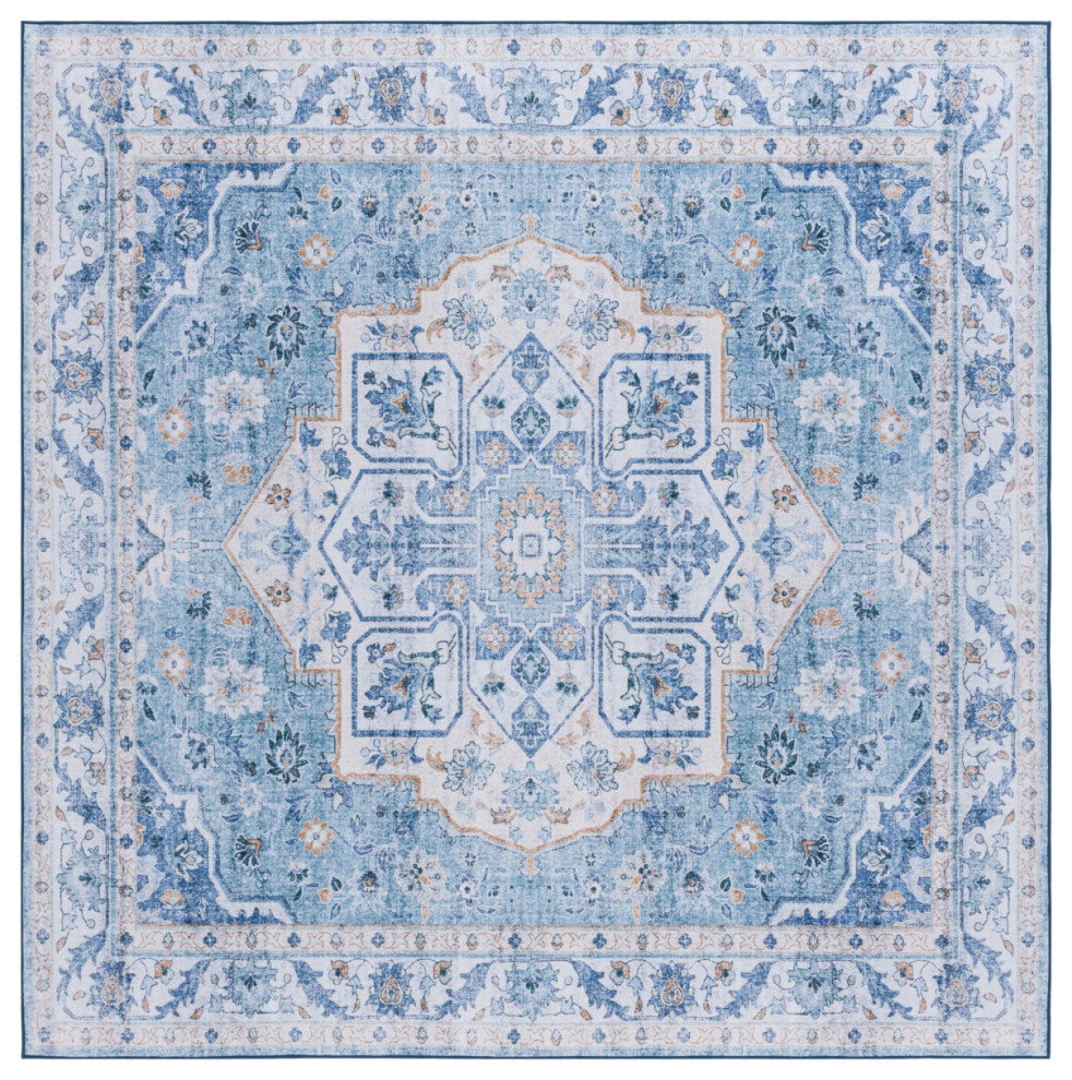 Safavieh Tucson TSN118 Rug Machine-Washable, Light Blue/Blue, 10' Square