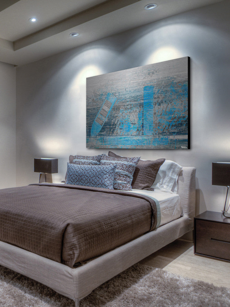 "Faded Blue Pier" Painting Print on Brushed Aluminum, 36"x24"