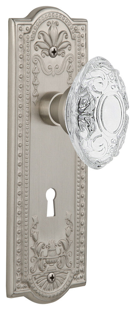 Meadows Plate Double Dummy, Keyhole Crystal Victorian Knob, Satin Nickel, MEACVI