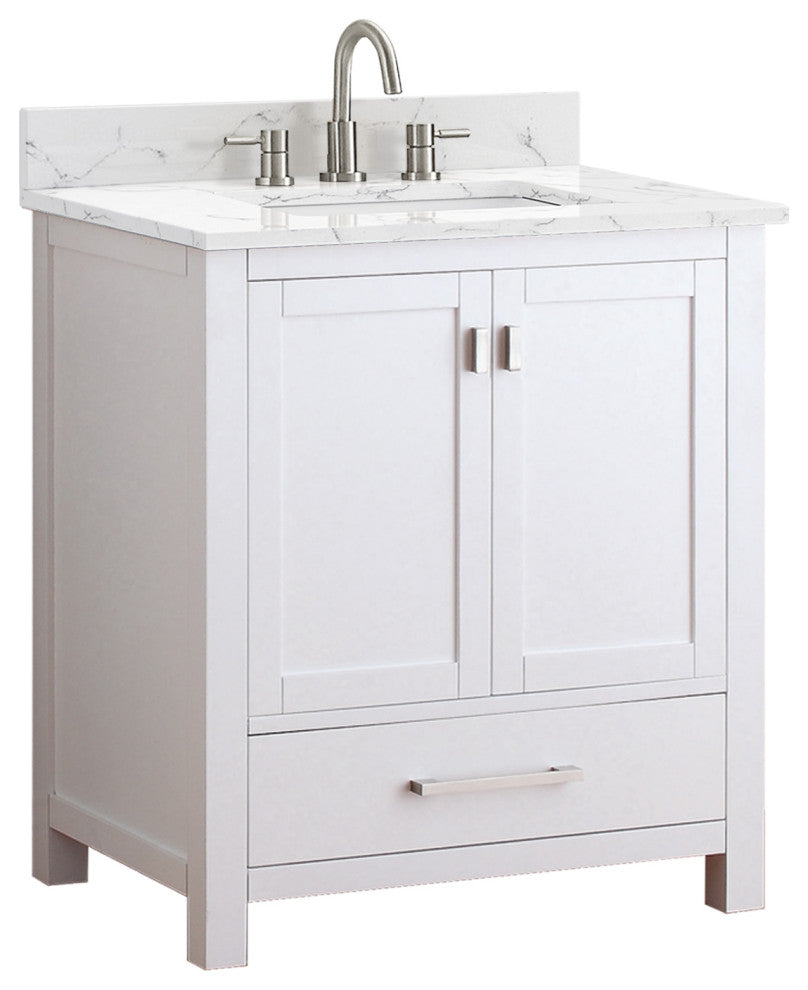 Avanity Modero 30" Vanity, White Finish, Cala White Engineered Stone Top