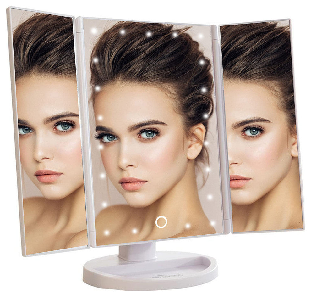 Touch 3.0 Trifold Dimmable LED Makeup Mirror, White