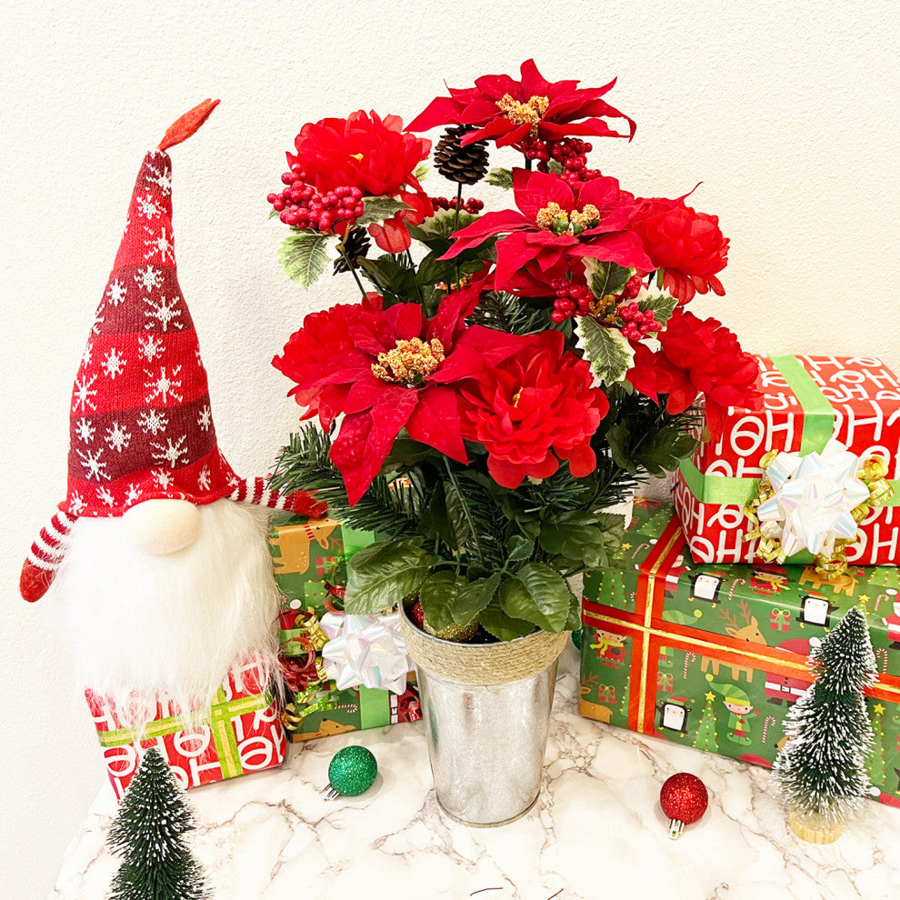18 Stems Faux Peony Velvet Poinsettia Xmas Bush