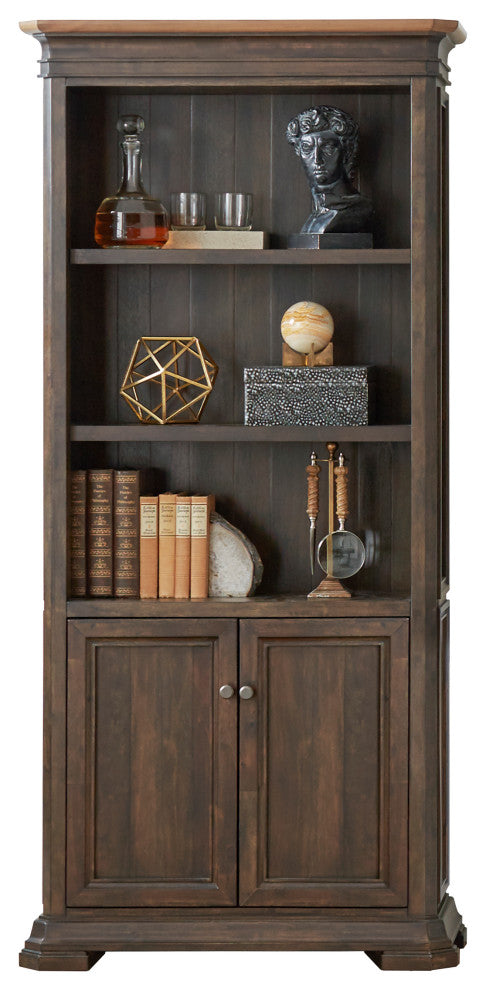 Executive Bookcase With Doors, Fully Assembled, Brown