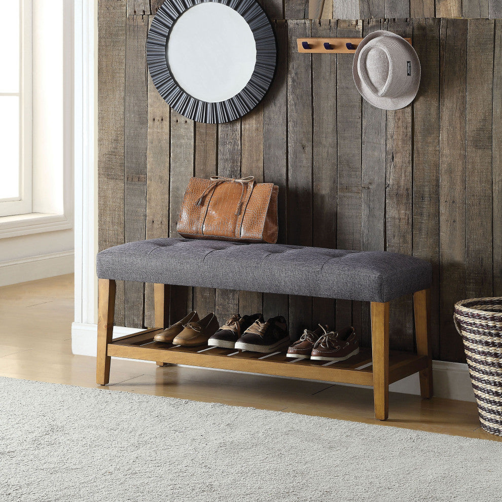 Fabric Bench, Gray and Oak