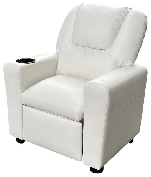Marisa 23"W PU Leather Kids Recliner Chair with Cupholder, White