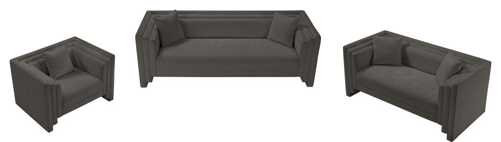 Everett Upholstered Loveseat, Grey, Chenille Fabric
