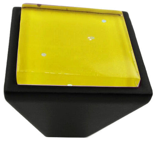 Yellow Iridescent Dots Crystal Glass Black Metal Square Frustum Knob