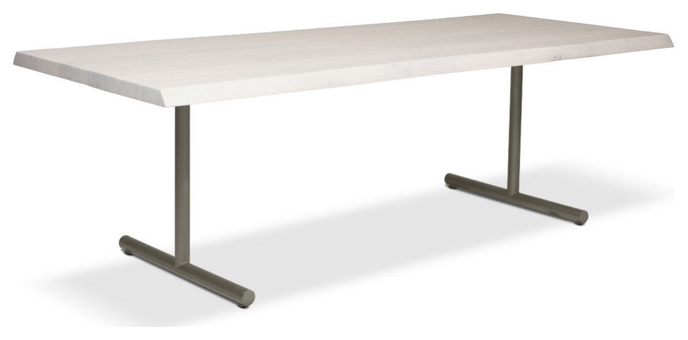 Brooks Dining Table, T Base, 40"x116", White Wash Top, Pewter Base