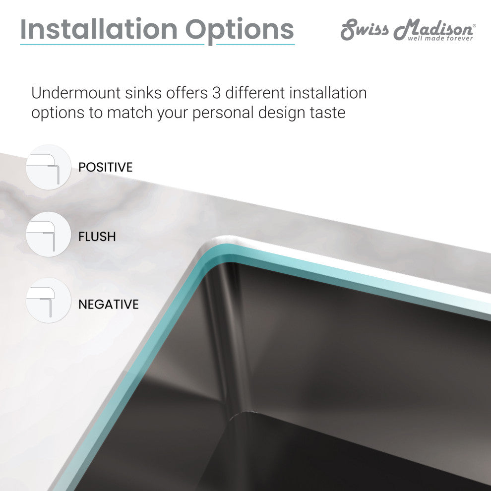 Rivage 33"x20" Stainless Steel, Dual Basin, Undermount Kitchen Sink, Black