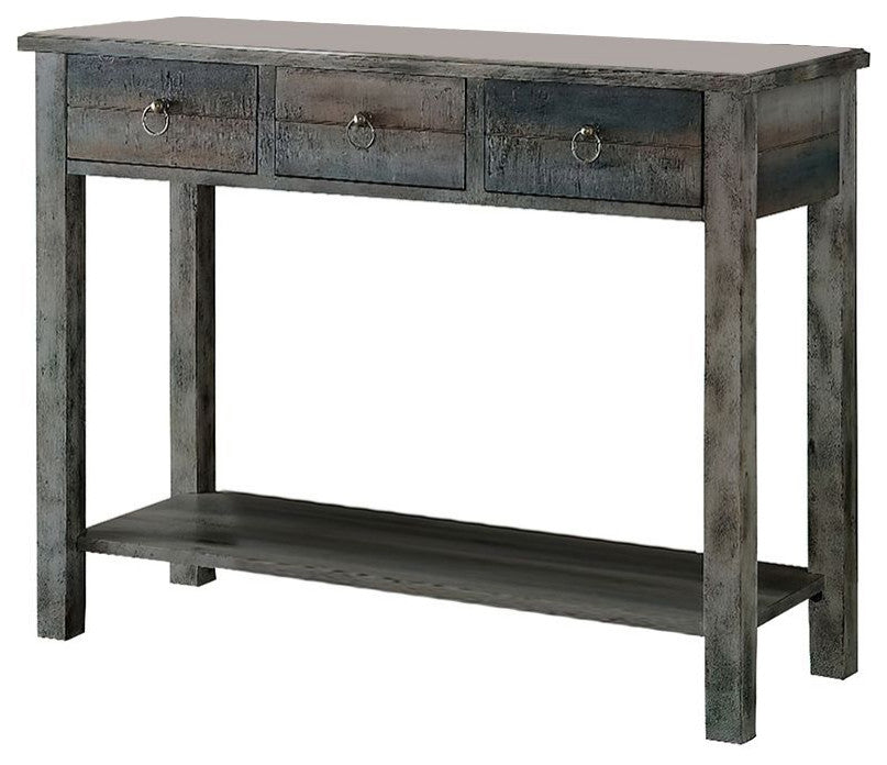 Glancio Console Table, Antique White and Teal