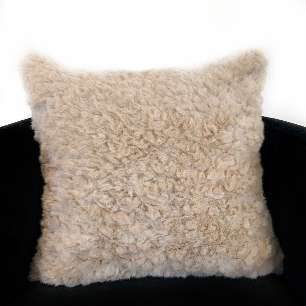 Plutus Champagne Persian Chila Animal Faux Fur Luxury Throw Pillow, 20"x30"