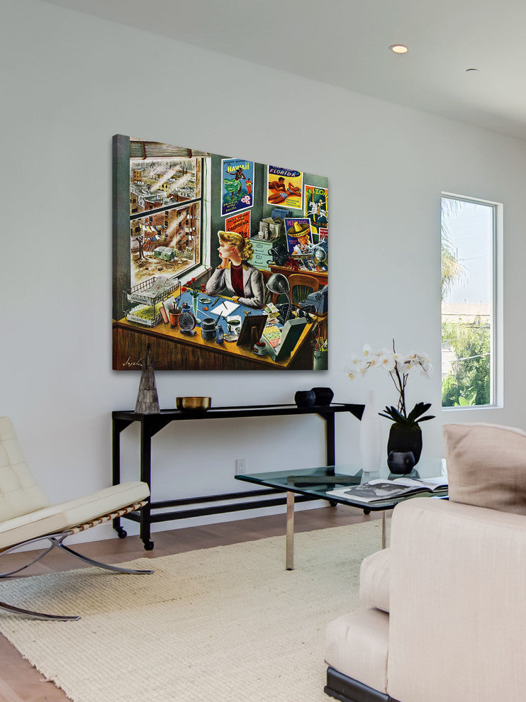 "Travel Agent at Desk" Print on Canvas by Constantin Alajalov