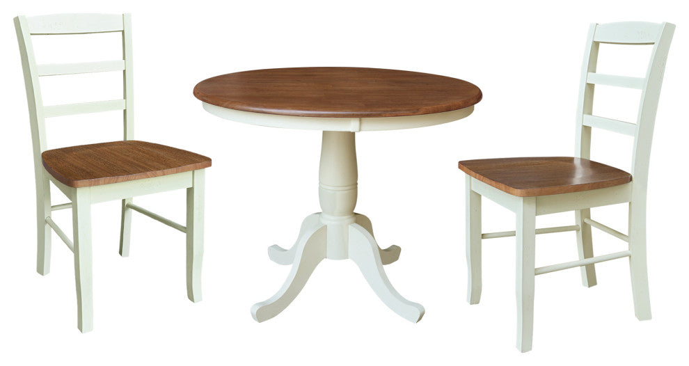 36" Round Pedestal Dining Table With 2 Madrid LadderBack Chairs