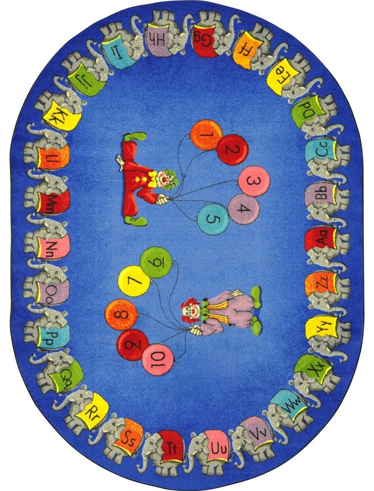 Kid Essentials Rug, Circus Elephant Parade, 7'8"x10'9" Oval